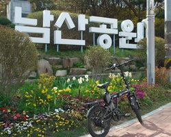 Exploring Seoul Tower by electric bicycle
